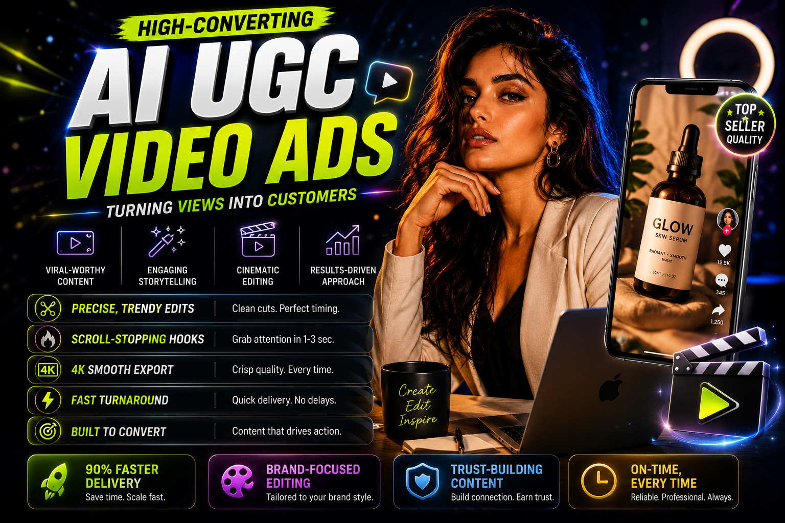 I will create hyper realistic ai ugc ads, product showcase, video editing